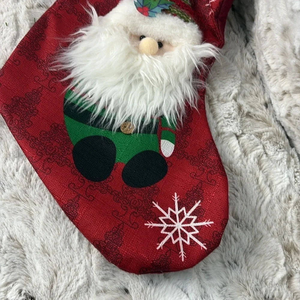 Adorable Red Christmas Stocking with Santa Design & Real Bell